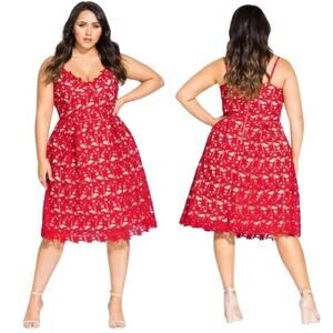 City Chic Red Scarlet Dress So Fancy Lace Fit & Flare Midi Dress